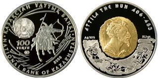 Attila the Hun (Kazakhstan, 100 Tenge Silver Coin, 2009)